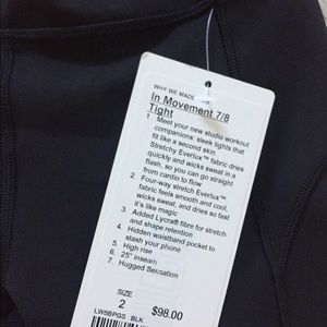 Lululemon In-Movement 7/8 | Size 2 | Black NWT